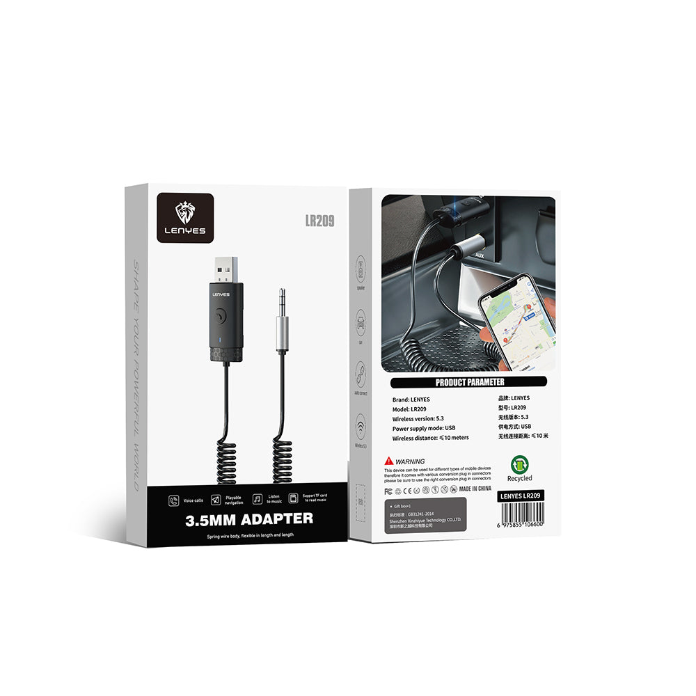 Lenyes LR209 Spiral Kablo Tasarımlı Dahili Mikrofonlu Kablosuz Ses Alıcı AUX Bluetooth v5.3 Adaptör Lenyes LR209 Spiral Kablo Tasarımlı Dahili Mikrofonlu Kablosuz Ses Alıcı AUX Bluetooth v5.3 Adaptör